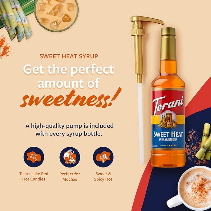 Torani Sweet Heat Syrup for Coffee, Lemonade, Sodas, and Cocktails, Pump Included, 25.4 Fl Oz
