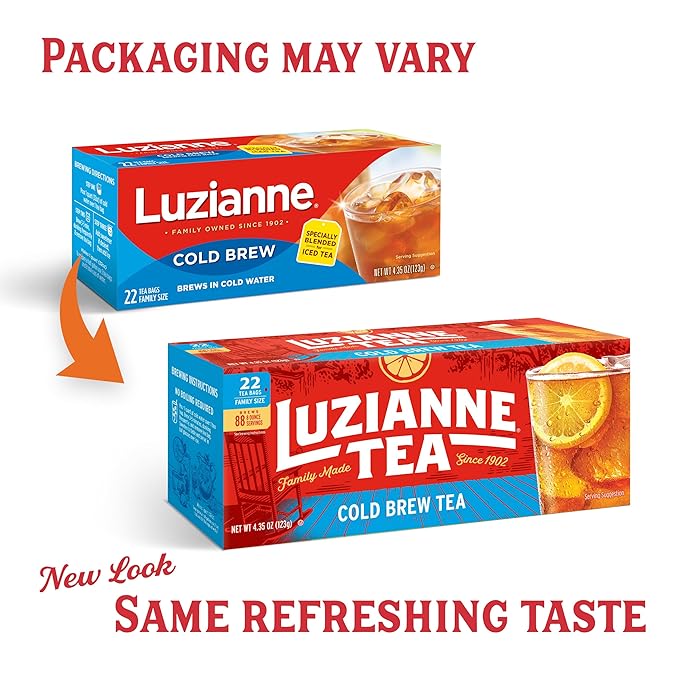 Luzianne Unsweetened Cold Brew Black Iced Tea Bags, Family Size, 22ct Box (Pack of 1)