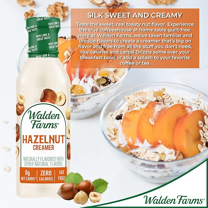 Walden Farms Hazelnut Coffee Creamer – Zero Calorie, Fat-Free, Sugar-Free, Low Carb, Keto-Friendly, Dairy-Free, Vegan – 2-Pack, 12 oz Bottles