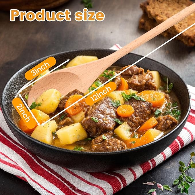 HANSGO 3PCS Wooden Spoons for Cooking, 12 Inch Long Handle Mixing Spoons for Baking, Tasting, Stirring Food, Hot Soups, Large Wooden Utensils for Nonstick Cookwares, Thoughtful Kitchen Gifts