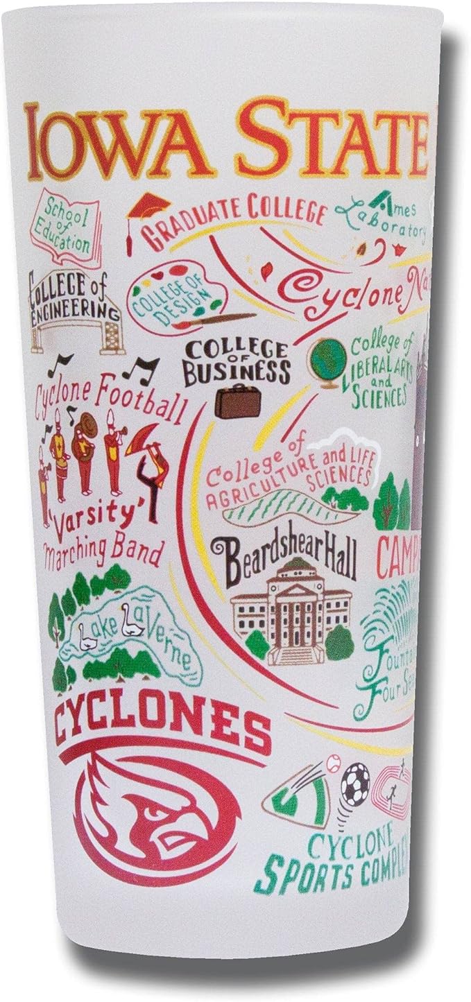 Catstudio Drinking Glass, Iowa State University Glass Cup for Kitchen, 15oz Dishwasher Safe Tumbler for ISU Alumni