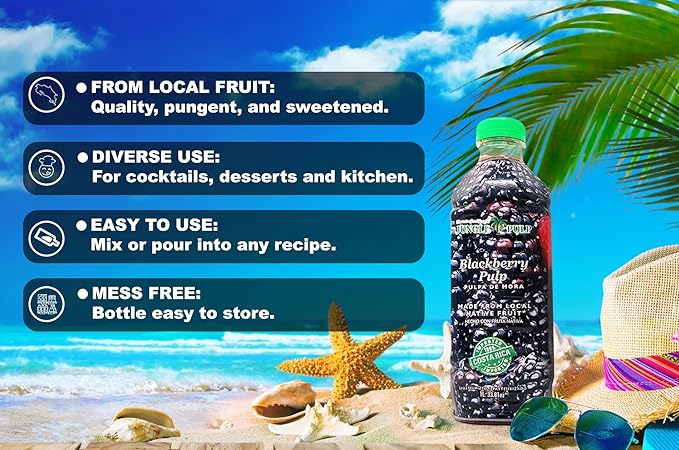 Jungle Pulp BLACKBERRY Puree, Costa Rica Blend, Topping, Flavoring, Better than Syrup, for Cocktails, Desserts, Smoothies, Ice Tea, Jelly and Margaritas. 33.81 Ounce / 1 Liter