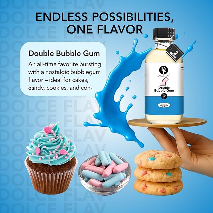 Dolce Flav Bubble Gum Extract – 8 Ounce Oil-Soluble Kosher, Sugar-Free, Concentrated Classic Bubble Gum Flavoring for Baking, Chocolates & Desserts