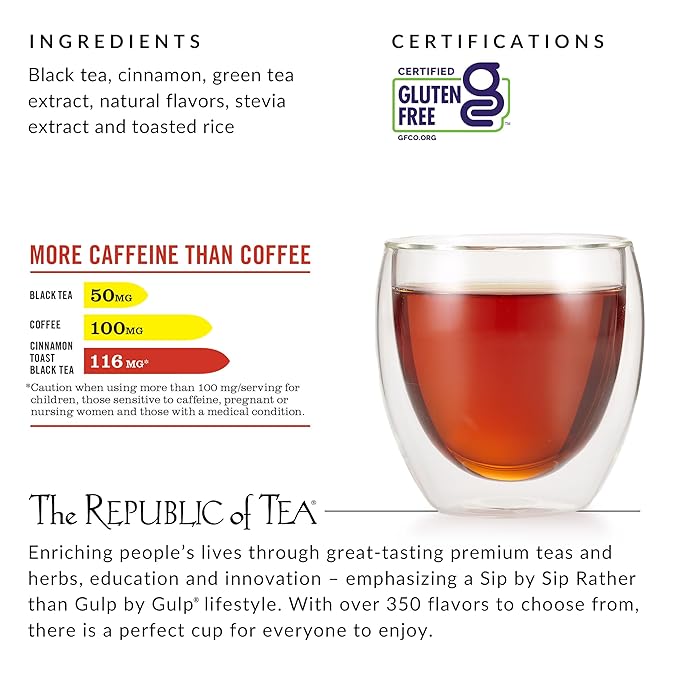 The Republic of Tea — HiCAF Cinnamon Toast Black Tea, 50 Tea Bags, High in Caffeine