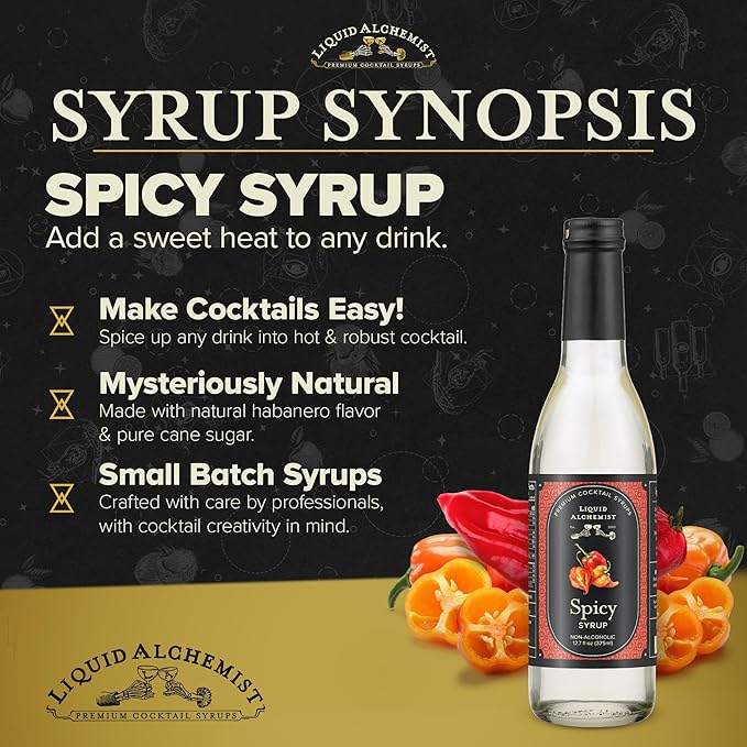Liquid Alchemist Spicy Habanero Infused Simple Syrup for Cocktails – Real Ingredients Make our Habanero Syrup a Great Spicy Margarita Mix & Paloma Picante - Vegan, Non-GMO Sweet Heat Drink Mix (12.7 oz)