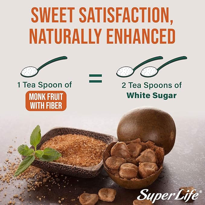 Super Life Monk Fruit Sweetener with Fiber – Low-Glycemic Index, Erythritol-Free Sugar Alternative for Baking, Beverages & Caramelizing | Non-GMO, Low-Calorie, Keto Diet Friendly – 7oz / 200g (8-Pack)