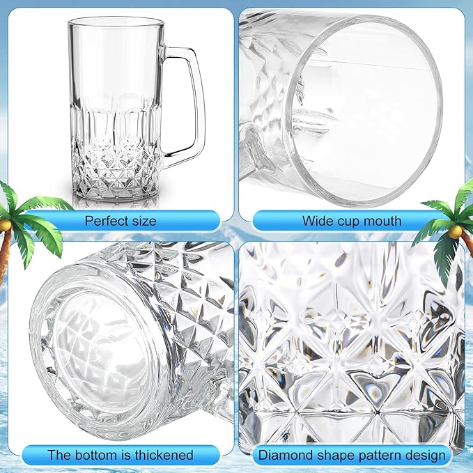 10 Pcs Beer Mugs with Handles 18 Ounce Clear Glass Beer Mugs Steins German Large Heavy Cups for Tea, Coffee, Root Floats, Dishwasher and Refrigerator Safe, Durable