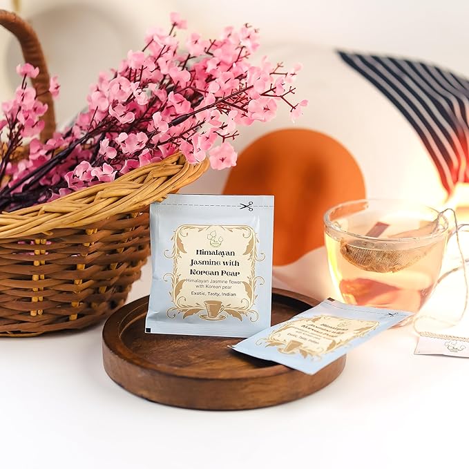 THE VEDAS Himalayan Jasmine With Korean Pear | Herbal Tea | Biodegradable Cotton Teabags | 40 Tea Bags(Pack of 2)