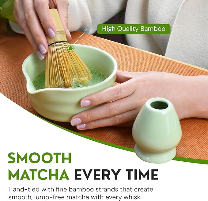 Complete Matcha Kit, 6-Piece Matcha Set with Matcha Bowl with Spout, Bamboo Whisk & Holder, Stainless Steel Spoon, Electric Frother, Matcha Whisk Set Starter Kit for Beginners & Tea Lovers
