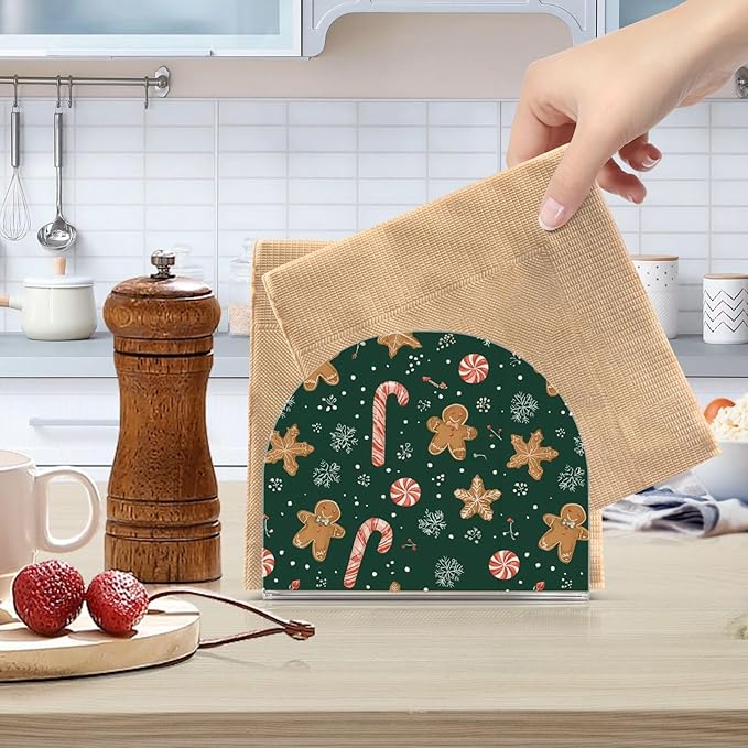 Christmas Gingerbread Snowflakes Napkin Holder for Table Paper Cocktail Napkin Holders for Kitchen Dinning Acrylic Dinner Napkin Dispenser for Dinner Home Decor Bar 2 Pack