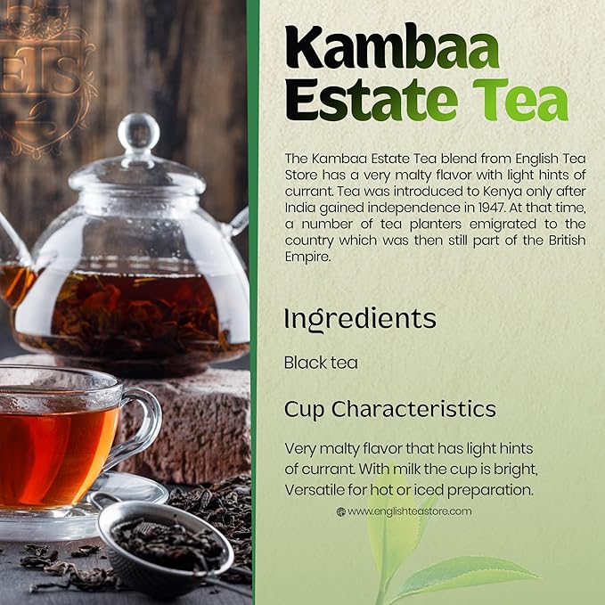 English Tea Store - Kambaa Estate Loose Leaf Black Tea | Malty Flavor With Light Currant Notes | Kenyan Grown | Natural Flavor Loose Leaf Tea | Premium Black Tea Leaves | GMO-Free | 16oz Pouch