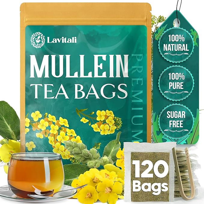 Lavitali, Mullein Leaves Tea Bags | 120 bags, 100% Pure Herbal Tea | Caffeine-Free, No Sugar, Eco-Friendly Filter Bags | Daily Natural Botanical, Hot or Iced Herbal Infusion