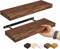 Sorbus Wood Floating Shelves for Wall - 16” Solid Wood Wall Shelves for Bathroom Decor, Books, Bedroom & Living Room - Set of 2 Walnut Wall Mounted Kitchen Shelves - Durable Solid Pine