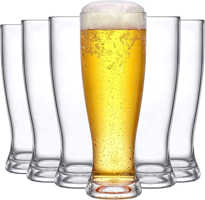 Amazing Abby - Genny - 22-Ounce Plastic Beer Glasses (Set of 6), Plastic Pilsner Glasses, Reusable Cups, BPA-Free, Shatter-Proof, Dishwasher-Safe, Perfect for Poolside, Outdoors, Camping, and More