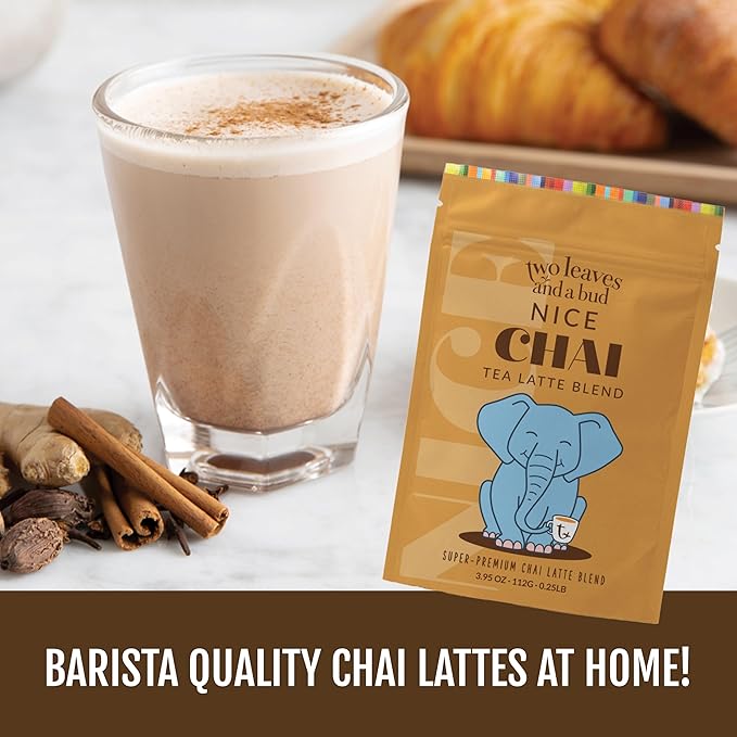 Two Leaves and a Bud Nice Chai, Tea Latte Mix, Powdered Chai Latte Tea Mix, Vegan, Dairy Free, Low Sugar, Iced or Hot Lattes, 112g (2 Pack)