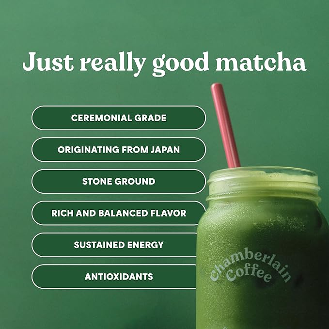 Chamberlain Coffee Vanilla Matcha Powder - Ceremonial Grade Matcha Powder with Madagascar Vanilla, Gluten-Free Flavor for Hot and Iced Drinks, Made with Premium Organic Ingredients - 1.06 Oz Pouch