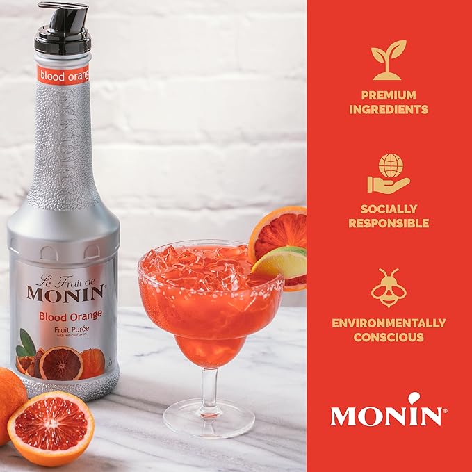Monin - Blood Orange Purée, Tart, Juicy Citrus Taste, Great for Lemonades, Cocktails, and Culinary Creations, Vegan, Gluten-Free (1 Liter)
