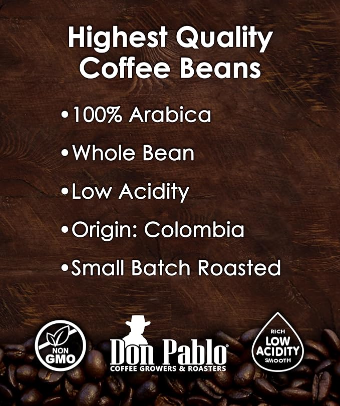 Don Pablo Colombian Supremo - Limited Edition Dark Roast Gourmet Coffee, 100% Arabica Whole Bean, Non-GMO, Low Acidity, 2 Pound (2 lb) Bag