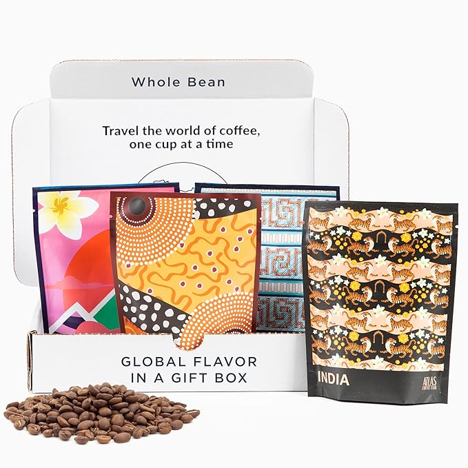 Atlas Coffee Club World of Coffee Set, Gourmet Coffee Gift Sampler, 4-Pack Variety Box of the World’s Best Single Origin Coffees, Whole Bean