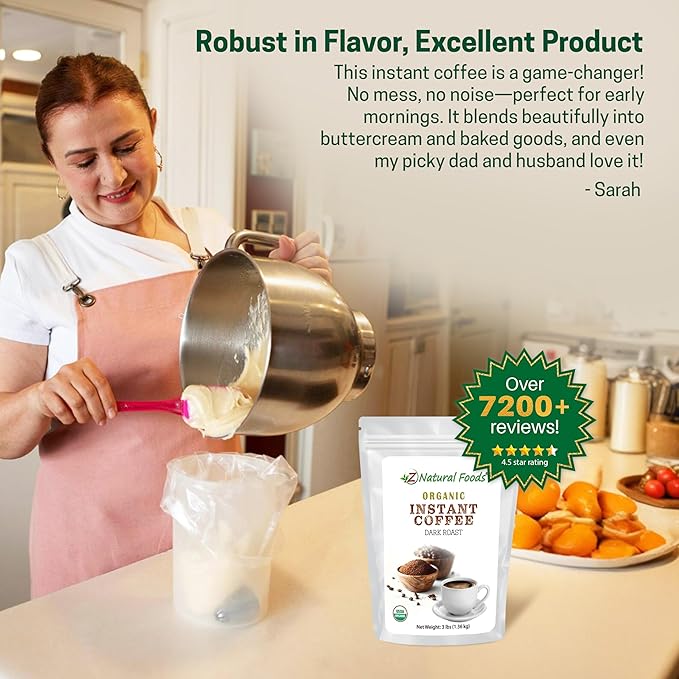 Z Natural Foods Organic Instant Coffee Powder - Rich Dark Roast Flavor, Arabica Instant Espresso Powder with Antioxidants to Boost Energy, Mood & Focus - Gourmet Instant Coffee in Resealable Bag, 3 lbs
