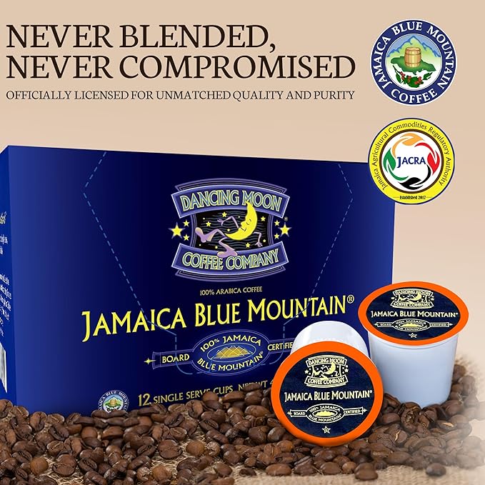 Dancing Moon Coffee Pods - 100% Jamaica Blue Mountain Medium Roast - K-Cup Compatible Keurig Coffee Pods - Small-Batch Crafted, Supports Military Charity