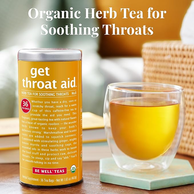 The Republic of Tea — Organic Get Throat Aid Herb Tea Tin, 36 Tea Bags, Naturally Caffeine Free Be Well Tea