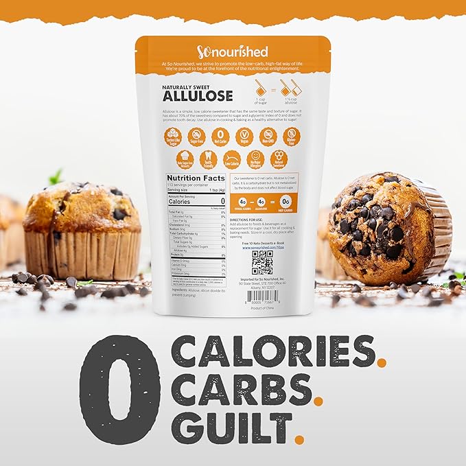 So Nourished Allulose Sweetener Powdered - Keto Sugar Substitute - 0 Calorie, 0 Net Carb, Non-GMO (5 lb / 80 oz)