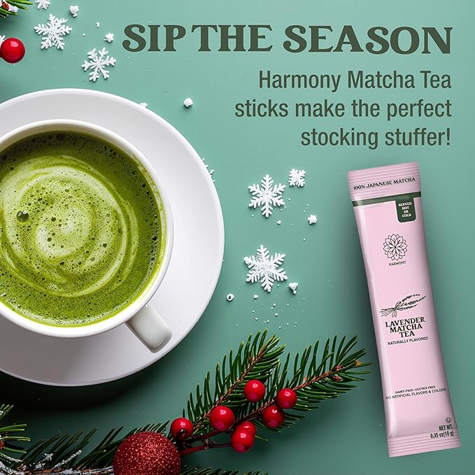 The Harmony Matcha Lavender (10 Sticks) Premium Japanese Matcha Powder, Rich in Antioxidants & L-Theanine, Sweetened with Organic Sugar, No Preservatives
