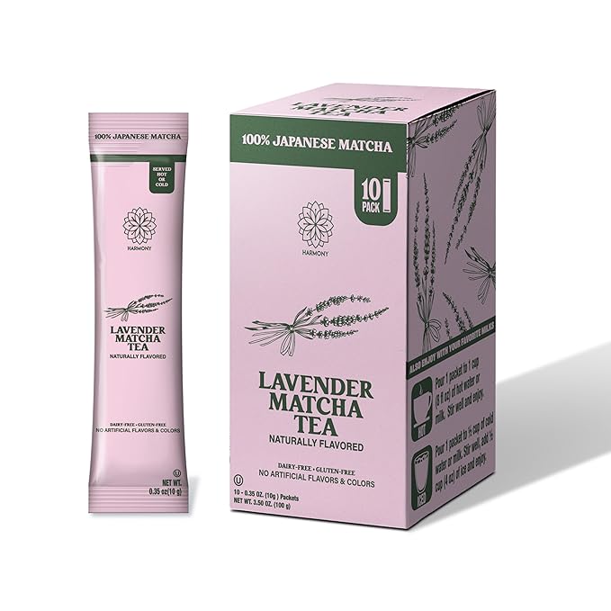 The Harmony Matcha Lavender (10 Sticks) Premium Japanese Matcha Powder, Rich in Antioxidants & L-Theanine, Sweetened with Organic Sugar, No Preservatives