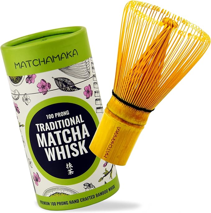 Premium Matcha Green Tea Whisk - 100 Prong - MATCHAMAKA Traditional Japanese Bamboo Matcha Whisk - Green Tea, Matcha Latte, Matcha Ceremonial Powder, Matcha Tea - The Perfect Matcha Ceremony Whisk
