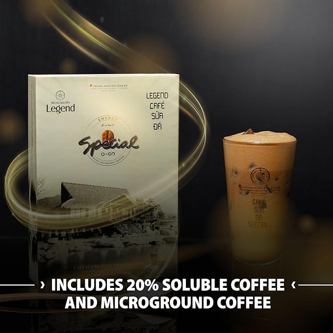 TRUNG NGUYEN LEGEND CAFE SUA DA Premium Instant Coffee for Energy Boost by NANO+ Technology, Non-Dairy Creamer, Coffee Mix - Strong and Pure Vietnamese Instant Coffee (9 Packets/Box)