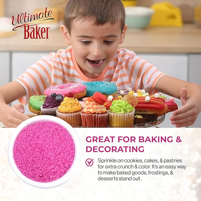 Ultimate Baker - Sanding Sugar, Pink - Vibrant, Naturally Colored Baking & Decorating Sugar, Perfect for Sprinkling on Cakes, Desserts & Ice Cream, Medium Crystal - 80oz