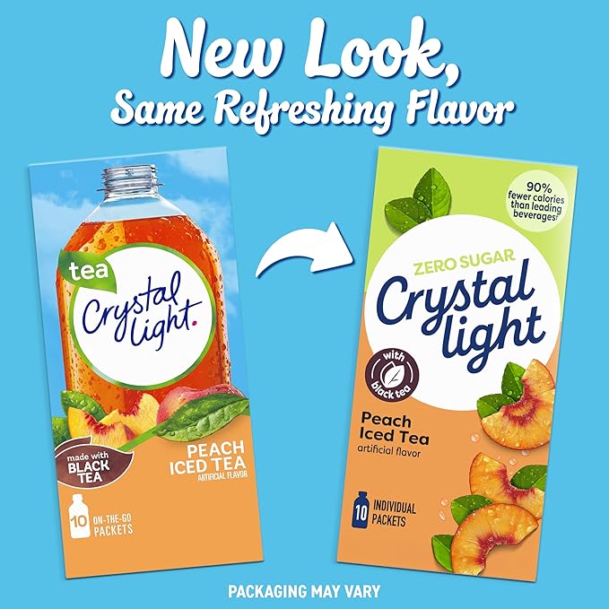 Crystal Light Peach Iced Tea Artificially Flavored Powdered Drink Mix, 10 ct. On-the-Go-Packets (Pack of 9)