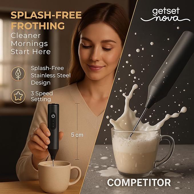 Milk Frother for Coffee, Rechargeable Electric Handheld Frother Wand with Dual Whisk, 3 Speed Settings, Fast Recharge, Powerful Motor, Handheld Mixer Electric 1 Year Warranty