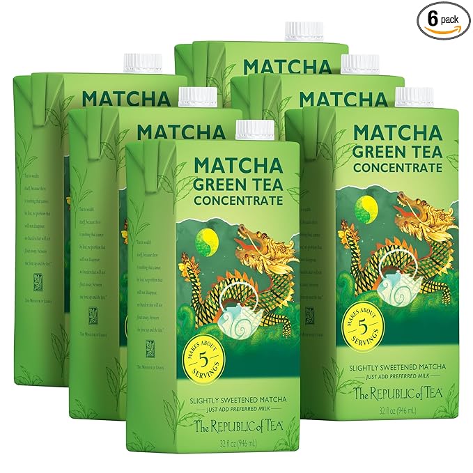 The Republic of Tea – Matcha Green Tea Concentrate, 6 Cartons – 32 fl oz (5 Servings), Matcha Latte Mix, Naturally Caffeinated, Gluten Free, Japanese Green Tea