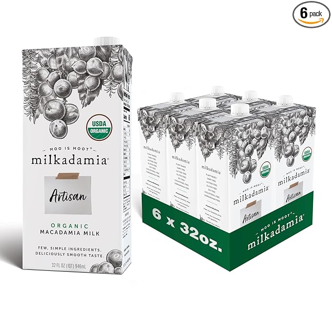 Milkadamia Organic Artisan Macadamia Milk, Non-Dairy, Plant Based, Vegan, Gluten Free, 32 Fluid Ounce (Pack of 6)
