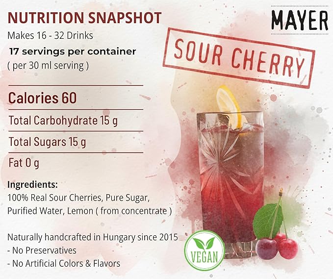 Mayer Hungarian Sour Cherry Syrup – Award-Winning Cherry Syrup for drinks, All-Natural, Gluten-Free (16.9 oz) – Ideal Cocktail & Drink Mixer, and Coffee Syrup, No Artificial Additives. (2 Pack)