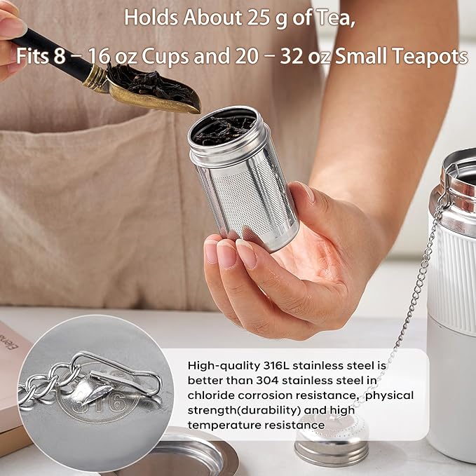 Tea Infuser For Loose Leaf Tea, Extra Fine Mesh Tea Diffusers For Loose Tea, 316L Stainless Steel Tea Strainer, Reusable Tea Steeper For Coffee, Herbs, Fruit, Spices（3.4oz）