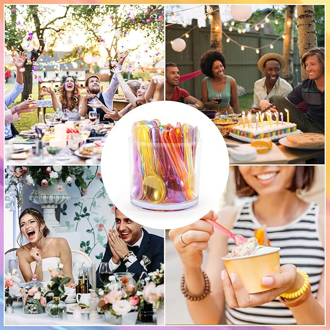 Mini Spoons - 100PCS Tasting Spoons Plastic Disposable Cutlery Small Spoon For Tasting Ice Cream Cake Jelly Pie Yogurt Dessert For Party Celebrations Multi-Color