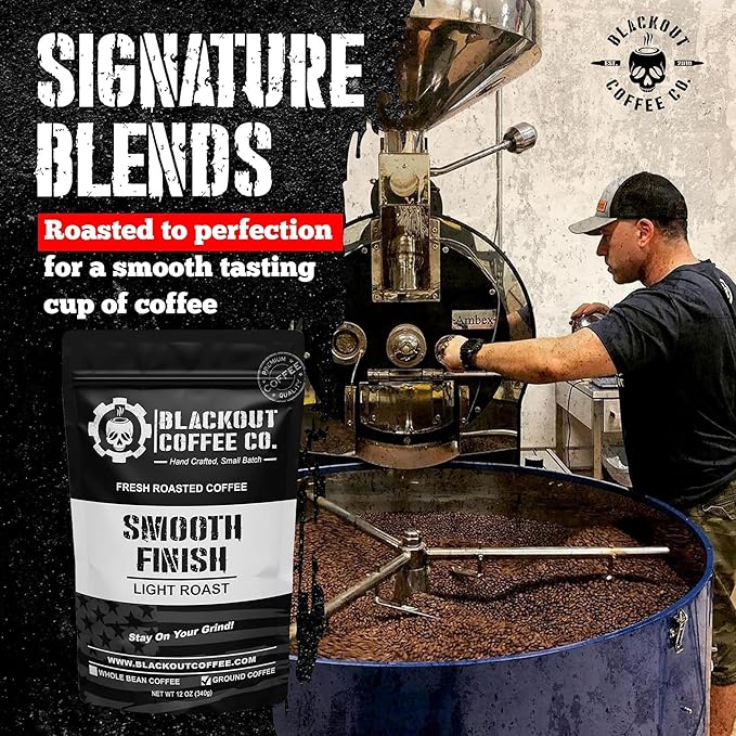 Blackout Coffee Smooth Finish Ground Coffee – Light Roast, Aromatic Smooth Taste – Freshly Roasted 12oz Bag