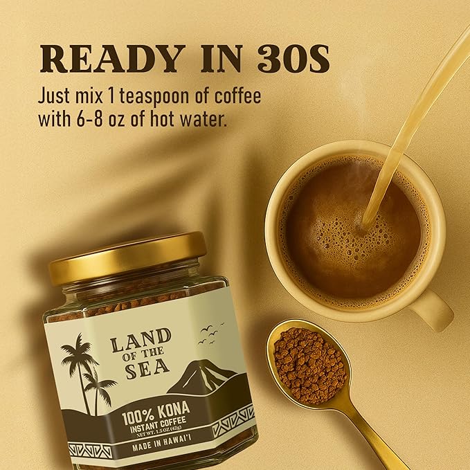 KONA COFFEE 100% - Premium Freeze Dried Instant Coffee - Low Acid Coffee - Medium Roast Arabica Hawaiian Coffee, 1.5oz (3 Packs | 66 Servings)