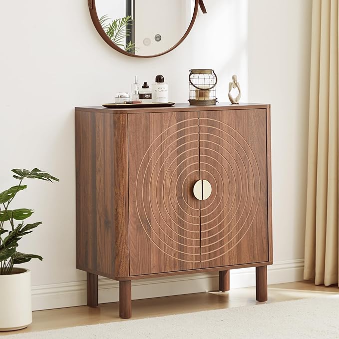 Sideboard Buffet Cabinet, Kitchen Sideboard Cabinet with 2 Doors and Adjustable Shelf, Wood Coffee Bar Console Table for Living Room, Dining Room, Hallway (Walnut)