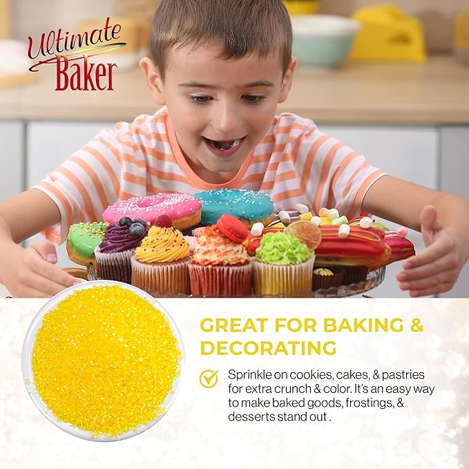 Ultimate Baker - Sanding Sugar, Yellow - Vibrant, Naturally Colored Baking & Decorating Sugar, Perfect for Sprinkling on Cakes, Desserts & Ice Cream, Medium Crystal - 16oz
