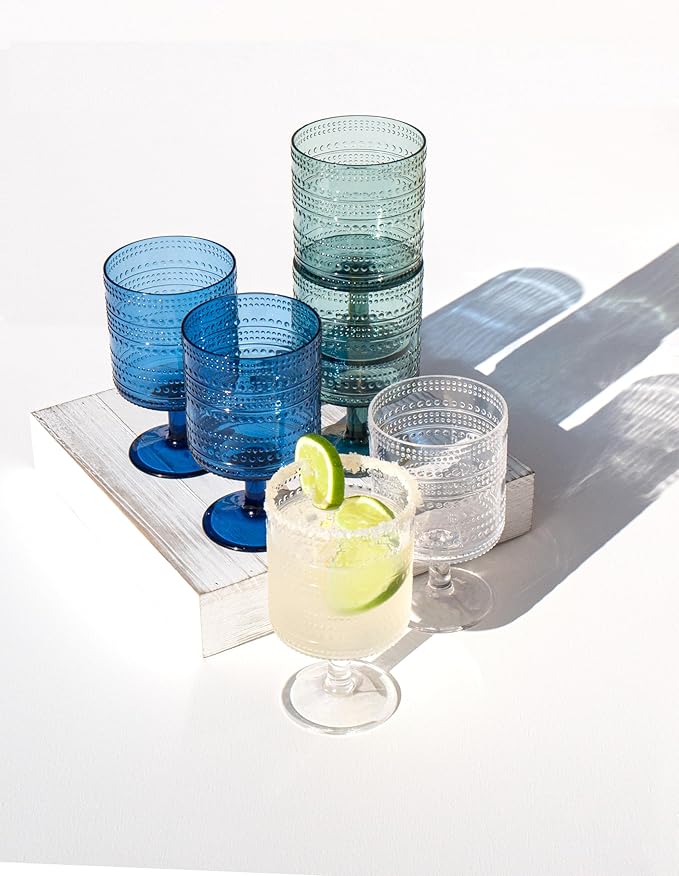 Beaded Stacking Goblet, Indoor/Outdoor, Cobalt Blue, 14.8 oz., Set of 6