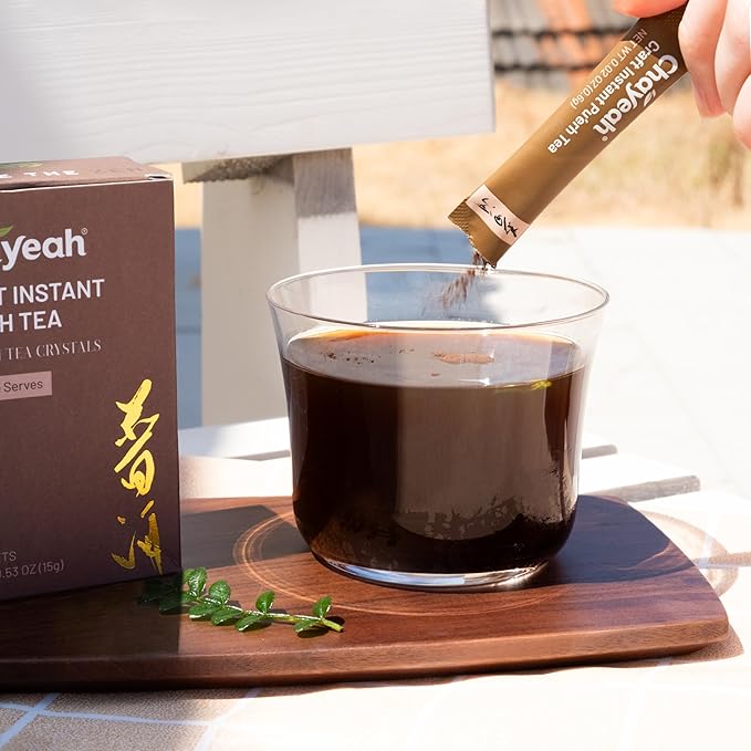 CHAYEAH, Craft Instant Pu'erh Tea, Quick Brew Tea Crystals, No Sugar, Natural Caffeine, Hot or Cold (25 Packets)