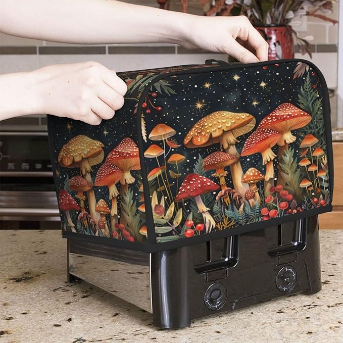 Toaster Cover 2 Slice Mushroom Forest Vintage Kitchen Small Appliance Covers with Pockets Dust and Fingerprint Protection