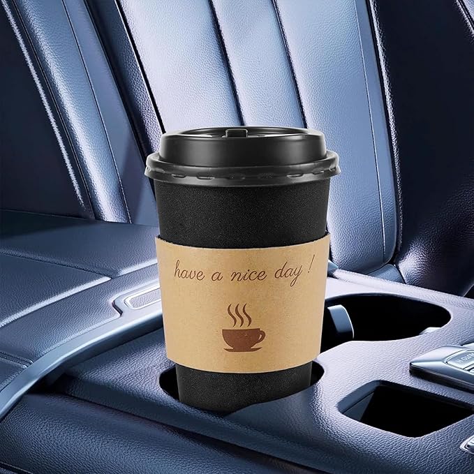 50 Pack 20 oz Coffee Cups with Lids, Disposable To Go Paper Coffee Cups with Sleeves and Stirring Sticks for Hot/Cold Drinks Office Home Shop Event (Black)