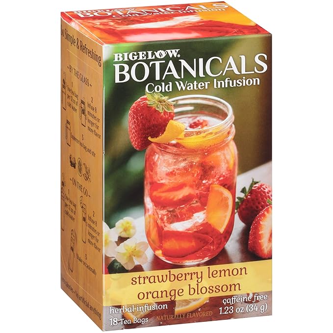 Bigelow Botanicals Cold Water Infusion Strawberry Lemon Orange Blossom Tea Bags 18 Count Box (Pack of 3), Herbal Infusion, Caffeine Free, 54 Tea Bags Total