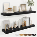 fuqing Floating Shelves for Wall, Wall Mounted Wood Floating Shelf with Invisible Brackets for Living Room, Bathroom, Bedroom, Kitchen Storage and Decor, 36 Inch Set of 2, Black