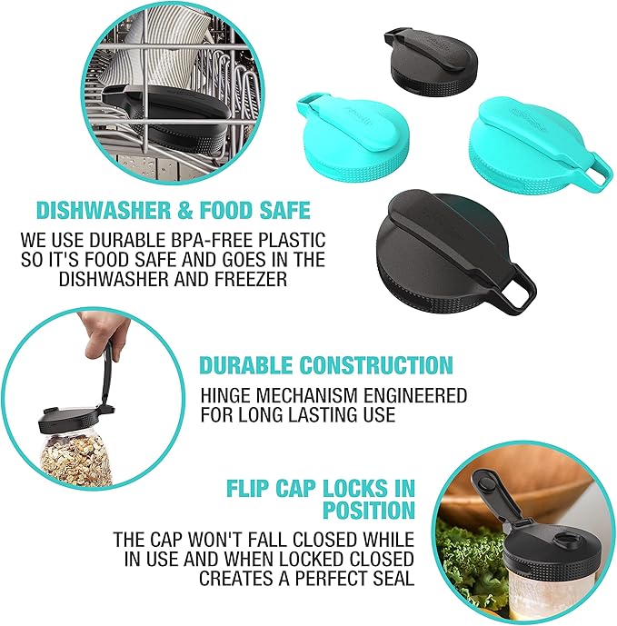 Masontops Multi Top - 2PK - Wide Mouth Mason Jar Lids with Pour Spout and Flip Cap – Sip, Pour, Store & More - Jar Not Included